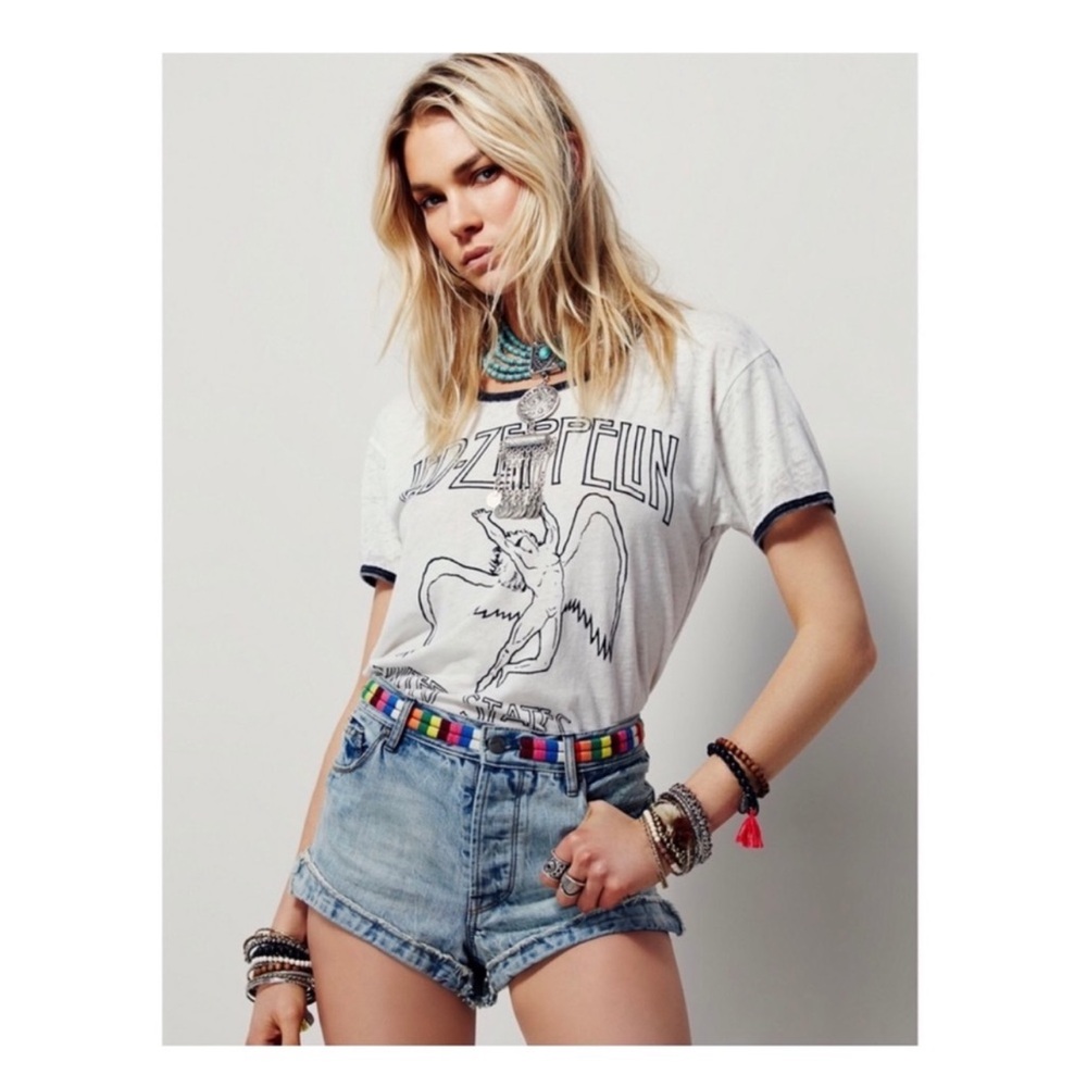 Free People Eliot Embroidered Denim Shorts